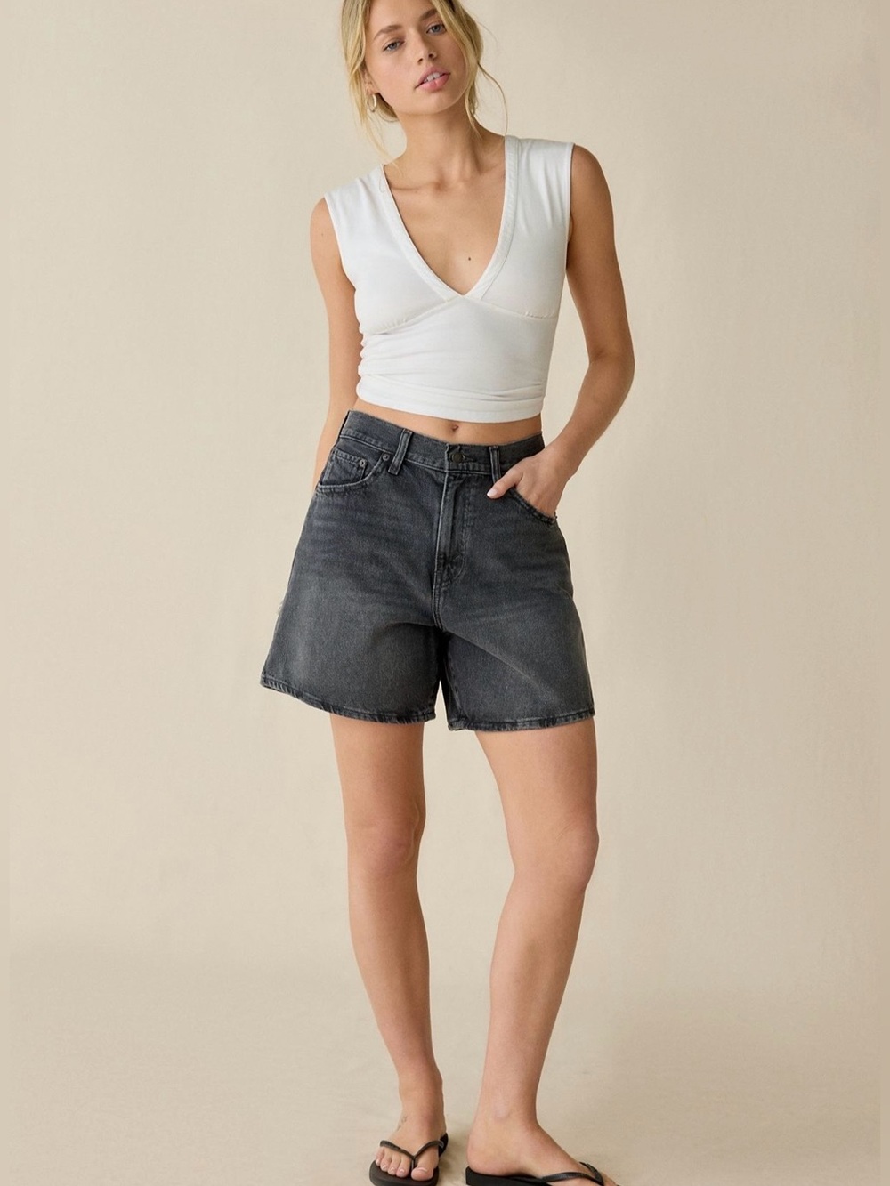 John Galt High-Rise Denim Dad Shorts Black, size S, like new!